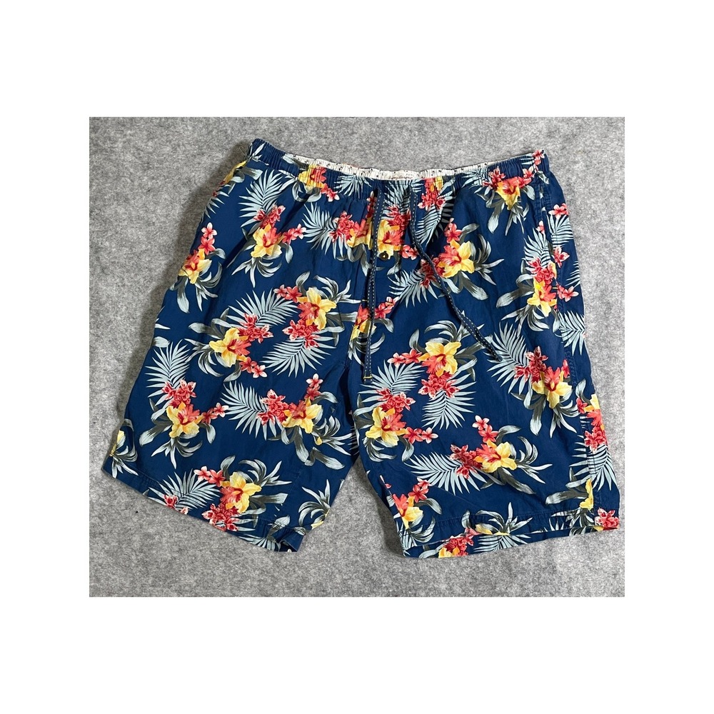 Tommy Bahama Mens XL Blue Tropical Floral Cotton Drawstring Shorts 2131316